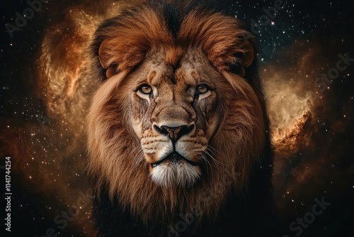 A Majestic Lion with Piercing Eyes Capturing the Majesty of Wildlife for Usage in Nature and Conservation Themes photo