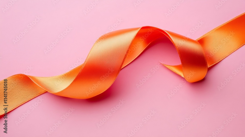 Orange Satin Ribbon Curls on Pink Background Orange Satin Ribbon Curls on Pink Background