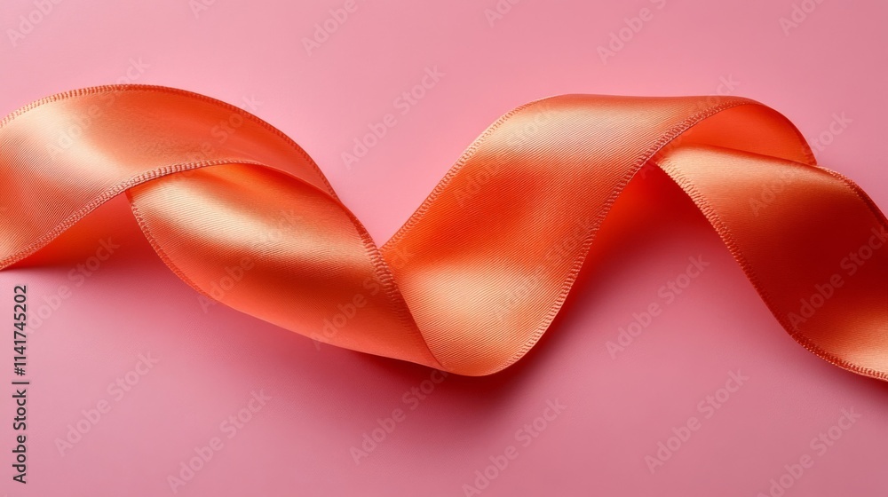A Coral Satin Ribbon Curls Gracefully on Pink A Coral Satin Ribbon Curls Gracefully on Pink