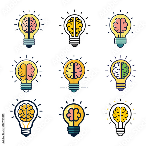 Vector set of a light bulb symbolizing an innovative idea, ideal for creative, educational, and inspirational designs