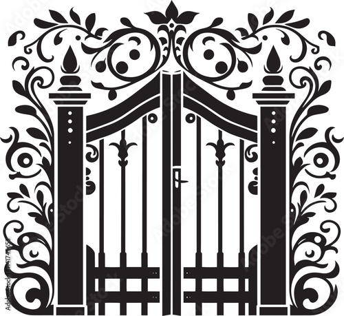 House Garden Fence silhouette vector illustration isolated on a white background