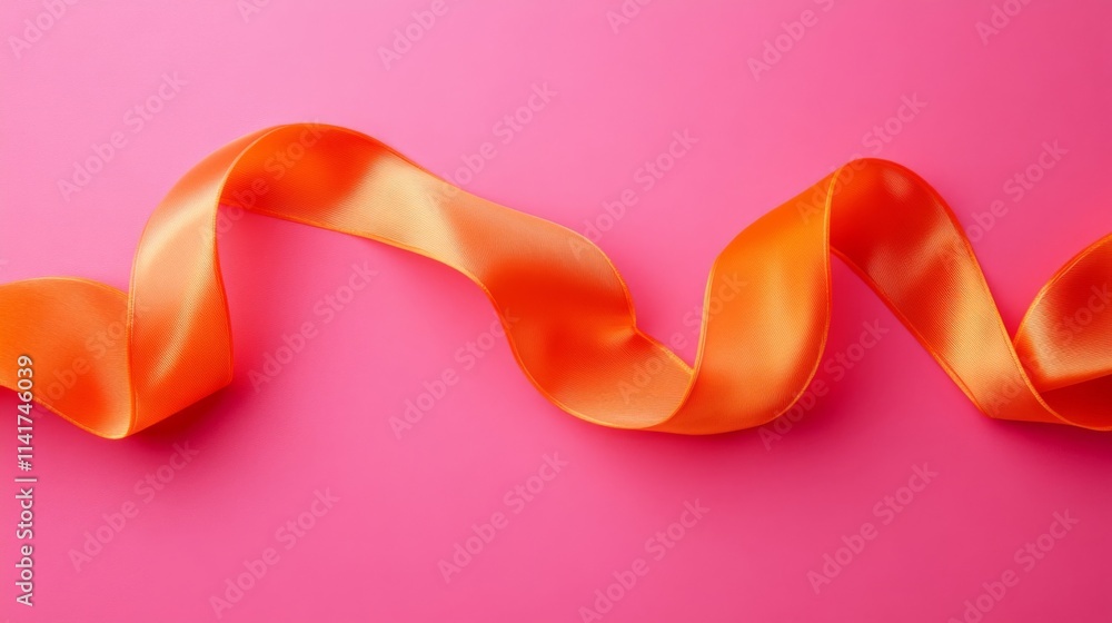 Orange Satin Ribbon Curls on Pink Background Orange Satin Ribbon Curls on Pink Background