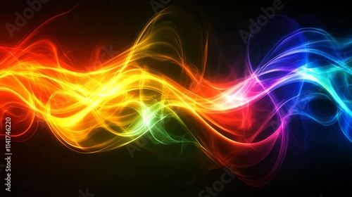 Abstract Colorful Waves Flowing Through Dark Space