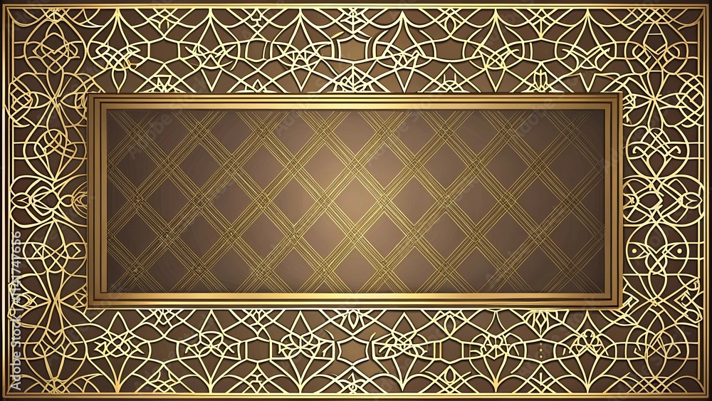 Obraz premium Elegant Gold Frame with Brown Diamond Pattern Background Design