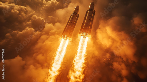 Obraz na płótnie Close-up view of spacecraft engine thrusters firing during a space mission, showcasing the powerful propulsion system and the dynamic force propelling the spacecraft forward, highlighting advanced aer w salonie
