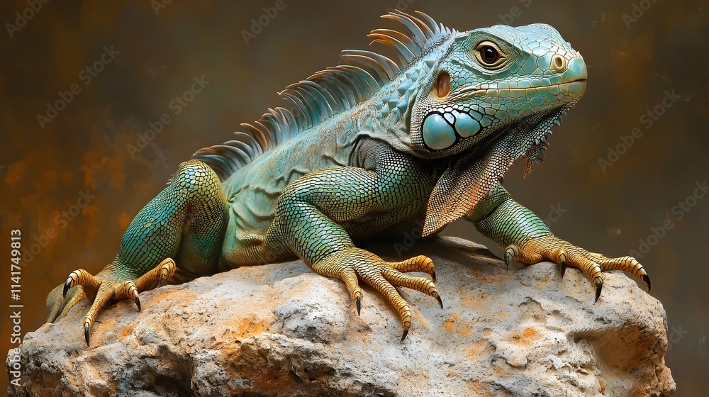 Fototapeta premium A lizard is laying on a rock