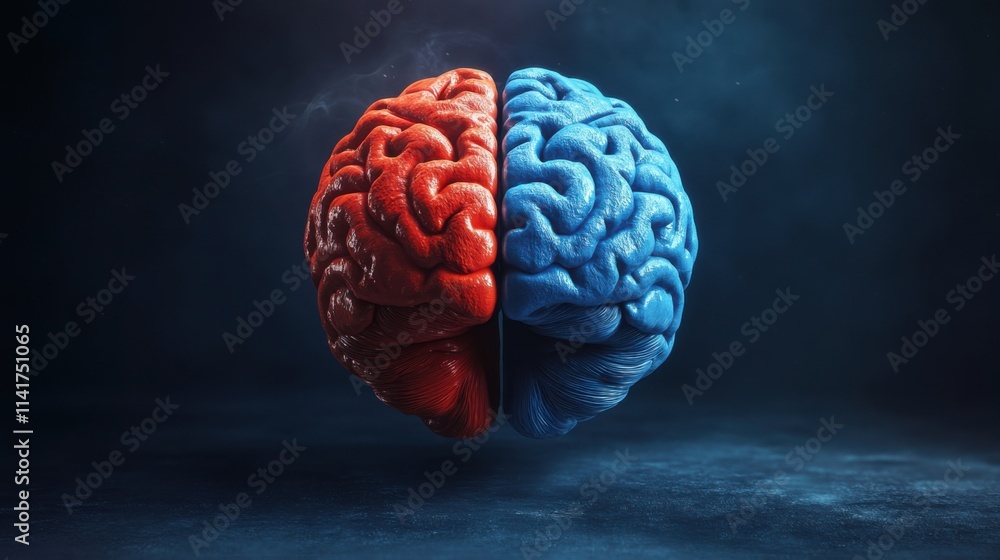 a brain with a red and blue color scheme a brain with a red and blue color scheme