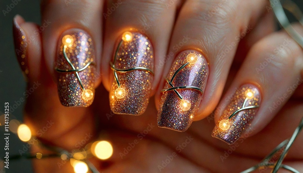 Naklejka premium Holiday Nails with Christmas Lights