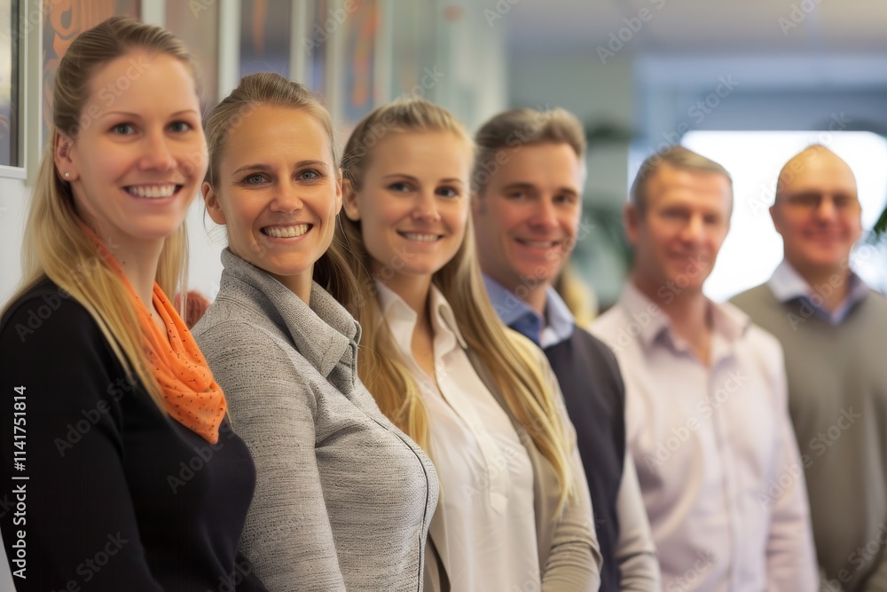 Group of business people standing in a row and smiling at the camera Group of business people standing in a row and smiling at the camera