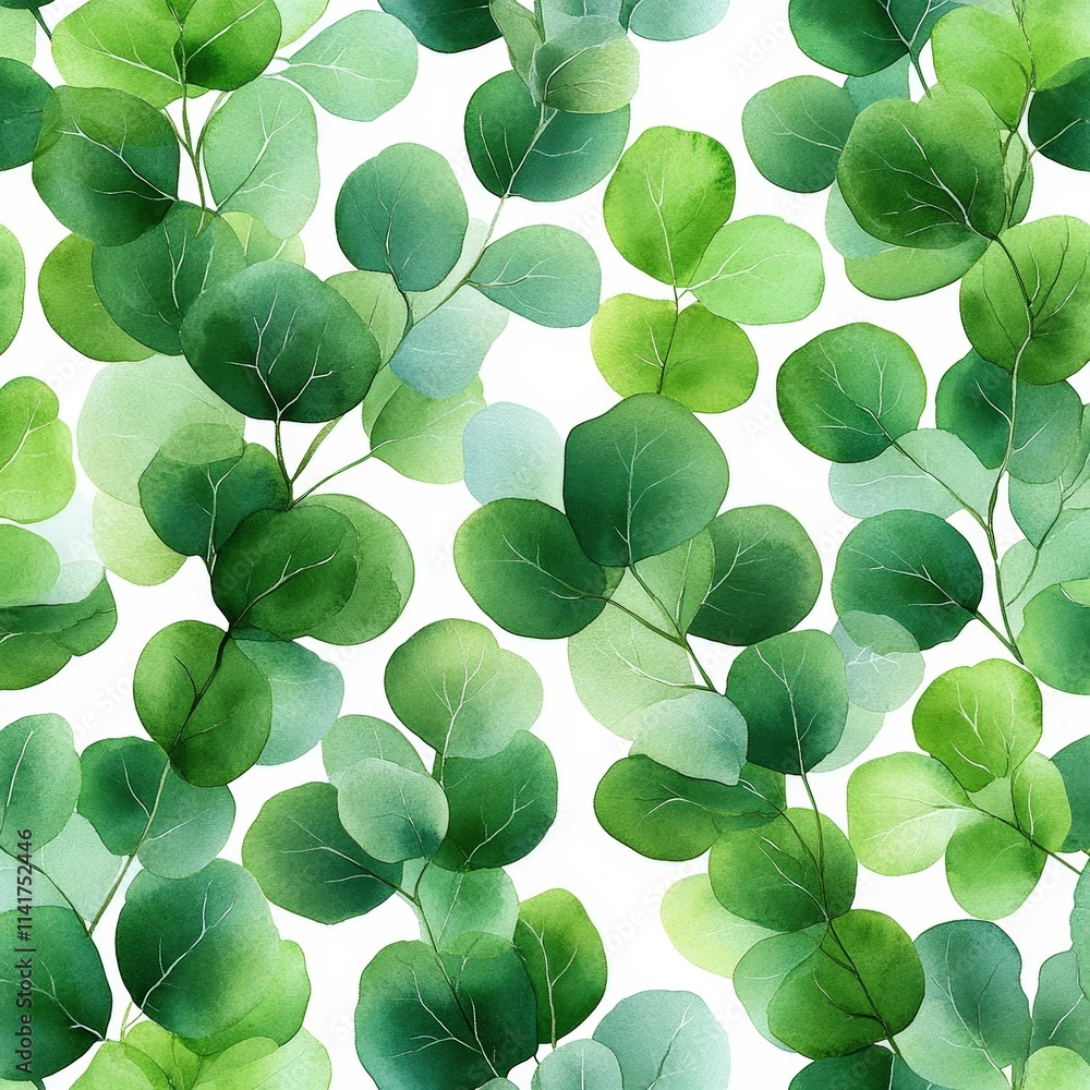 A vibrant pattern of green eucalyptus leaves, showcasing varying shades and textures against a pristine white background, evoking freshness and serenity. A vibrant pattern of green eucalyptus leaves, showcasing varying shades and textures against a pristine white background, evoking freshness and serenity.