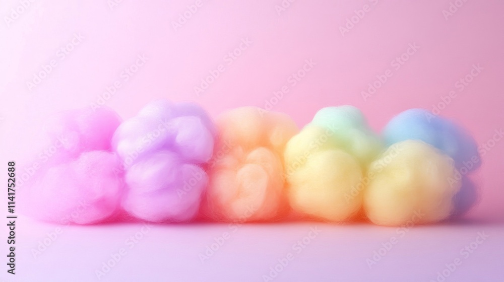 Pastel Colored Fluffy Clouds Against Pink Background Pastel Colored Fluffy Clouds Against Pink Background