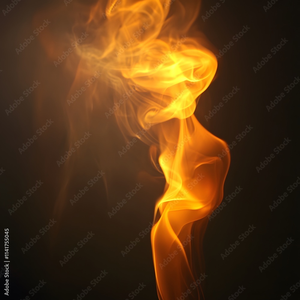 A fire flame melting into the air, with orange and yellow light glowing brightly A fire flame melting into the air, with orange and yellow light glowing brightly