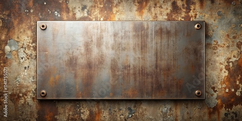 Rustic Metal Plaque on Weathered Surface Ideal for Industrial Designs and Retro Projects