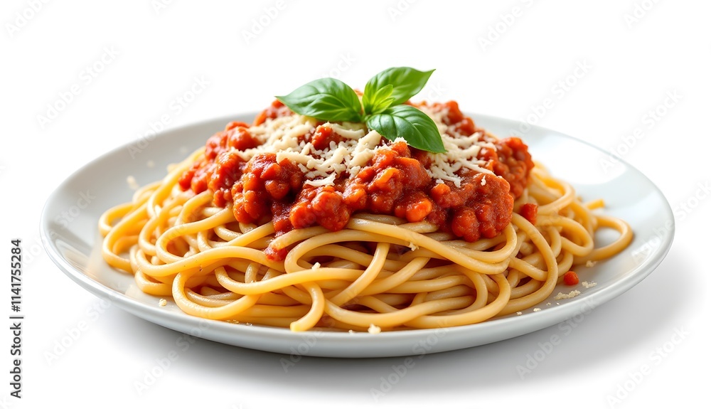 Side View of Spaghetti Bolognese with Parmesan and Fresh Basil Side View of Spaghetti Bolognese with Parmesan and Fresh Basil