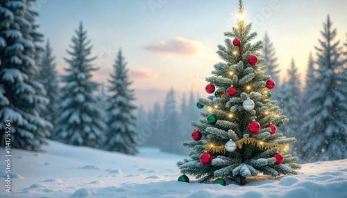 Winter Landscape with Christmas Tree photo