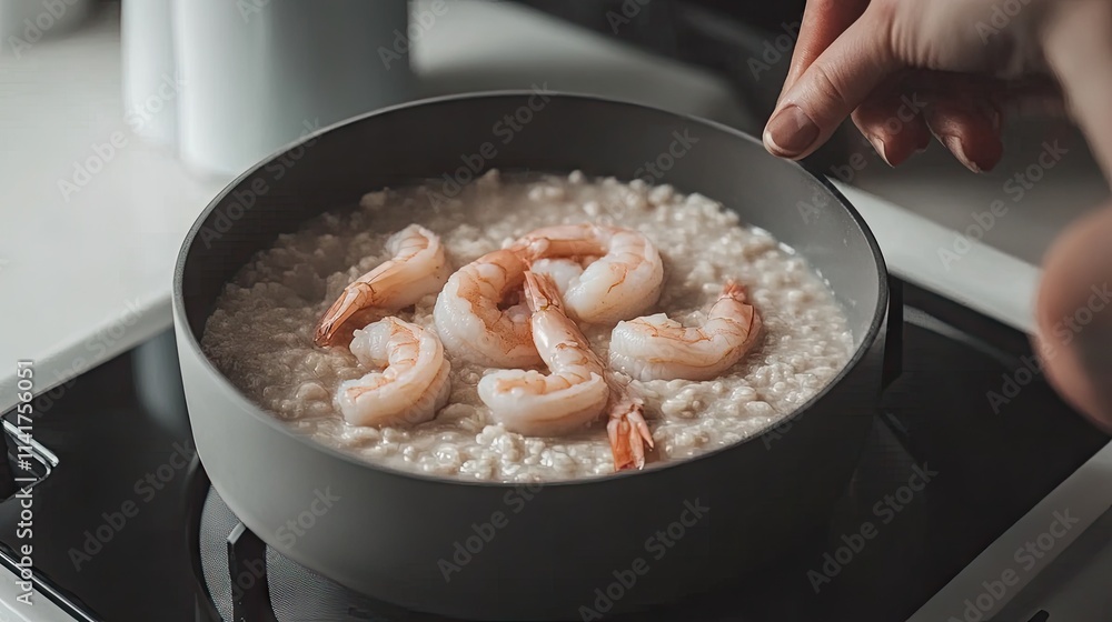 Cooking delicious shrimp dish in a modern kitchen setting Cooking delicious shrimp dish in a modern kitchen setting