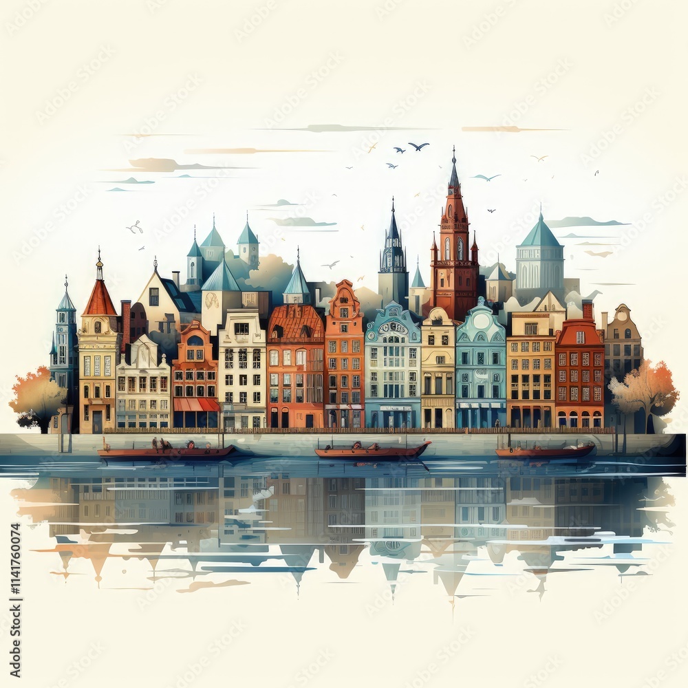 Obraz premium Minimalistic Illustration of Antwerp's Iconic Cityscape Design