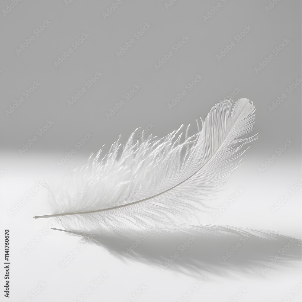 A gust of wind blowing a single feather across a pure white surface A gust of wind blowing a single feather across a pure white surface