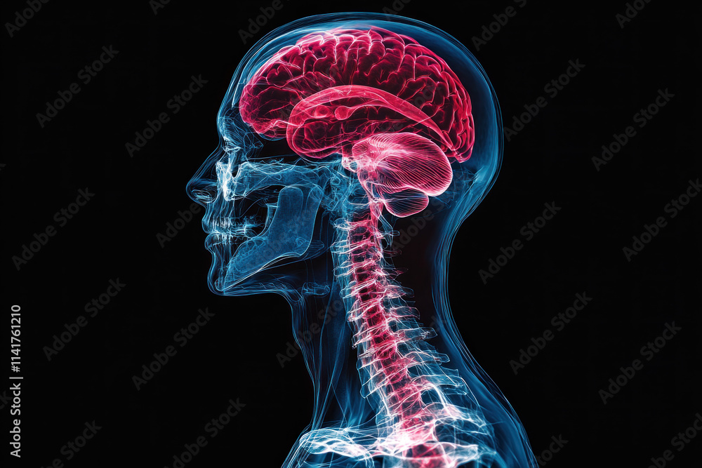 Highlighted brain in human head, illustrating intelligence and cognition. Highlighted brain in human head, illustrating intelligence and cognition.