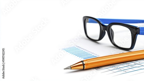 Business Analytics: Pen, Glasses, Charts | Minimalism