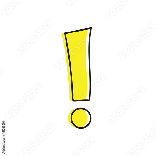Comic book element. Hand drawn exclamation mark. Cartoon yellow exclamation mark. Vector icon.