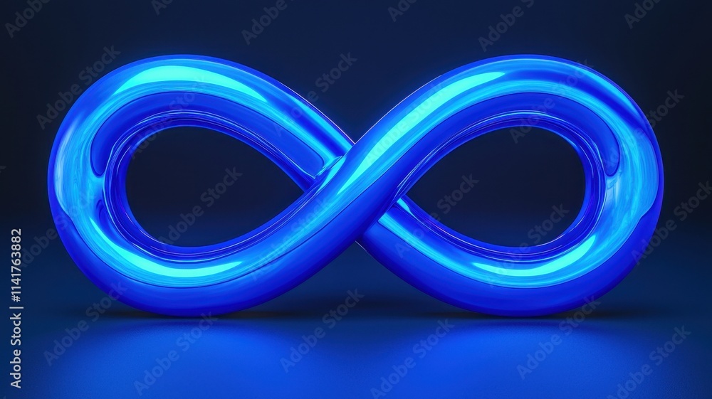 Blue infinity symbol glowing on a dark background Blue infinity symbol glowing on a dark background