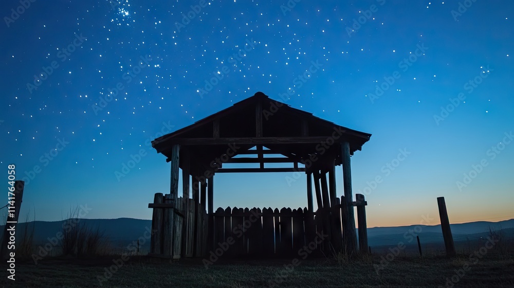 Tranquil Night Sky Over Rustic Shelter Under Starry Heaven Tranquil Night Sky Over Rustic Shelter Under Starry Heaven