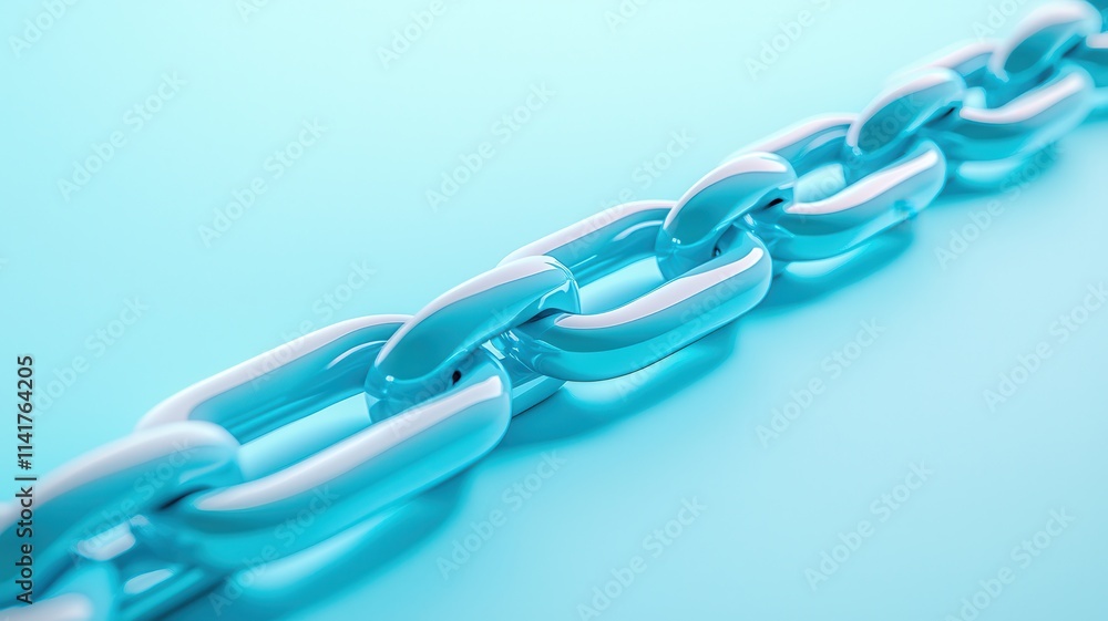 Blue metallic chain links on a vibrant background. Blue metallic chain links on a vibrant background.