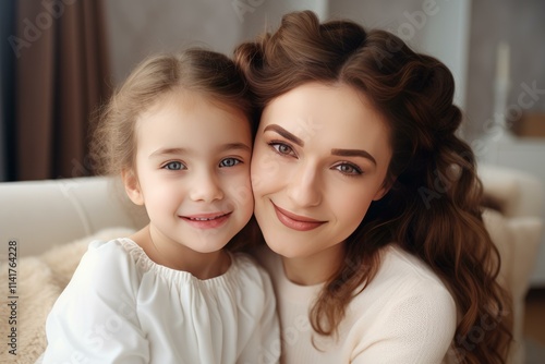 Mom and her daughter are smiling and enjoying a sweet moment together