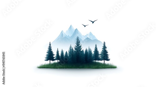 Serene Mountain Forest Landscape - Minimalism photo