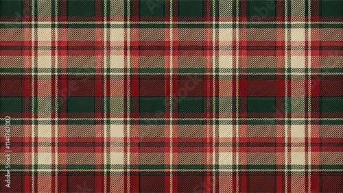 Red, Green, and Beige Plaid Fabric Texture A Seamless Pattern for Design Projects