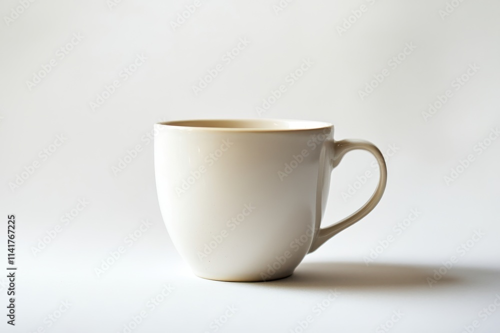Fototapeta premium White ceramic coffee mug with a simple handle on a white background