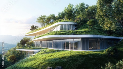 Transforming living spaces high-tech sustainable smart home design in eco-friendly locations aerial view of modern green architecture