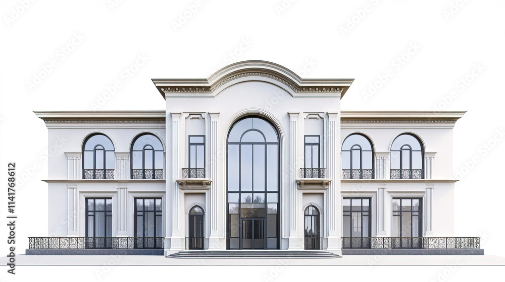 Fototapeta premium Luxurious white mansion with elegant architecture and large windows