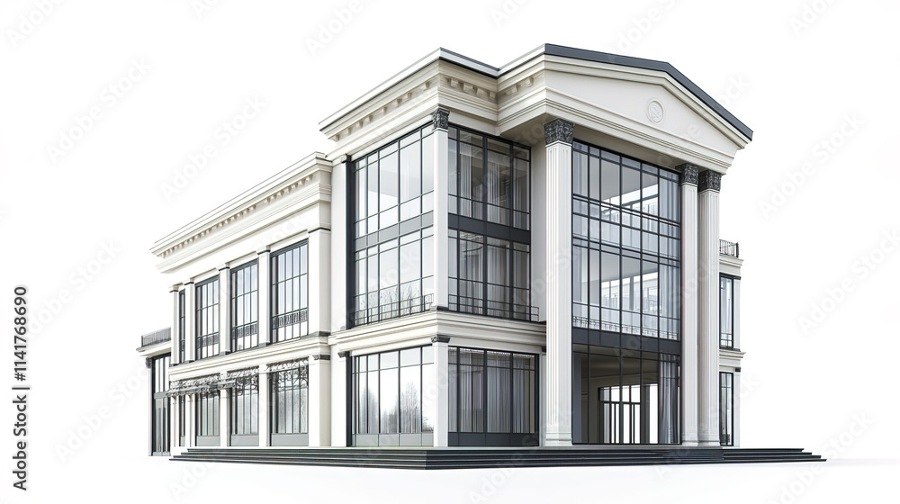 Fototapeta premium Modern luxury building with large glass windows and classic architecture