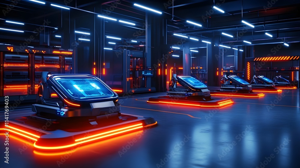 futuristic autonomous vehicles in neon garage - cyberpunk aesthetics futuristic autonomous vehicles in neon garage - cyberpunk aesthetics