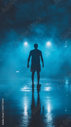 Silhouette of Basketball Player Preparing for a Shot 