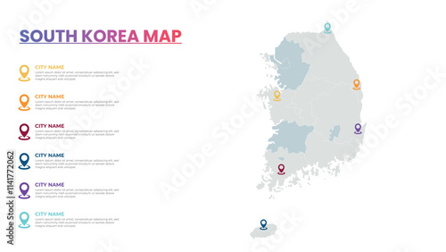 South Korea Modern Map Infographic Template, Detailed infographic map of South Korea Popular City
