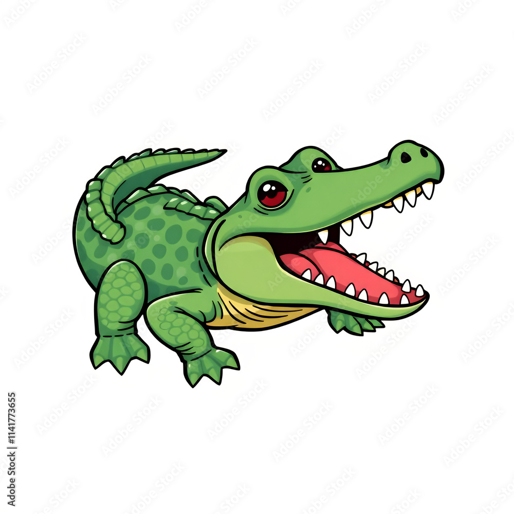 Naklejka premium Cheerful Cartoon Crocodile With Wide Grin, Generative AI