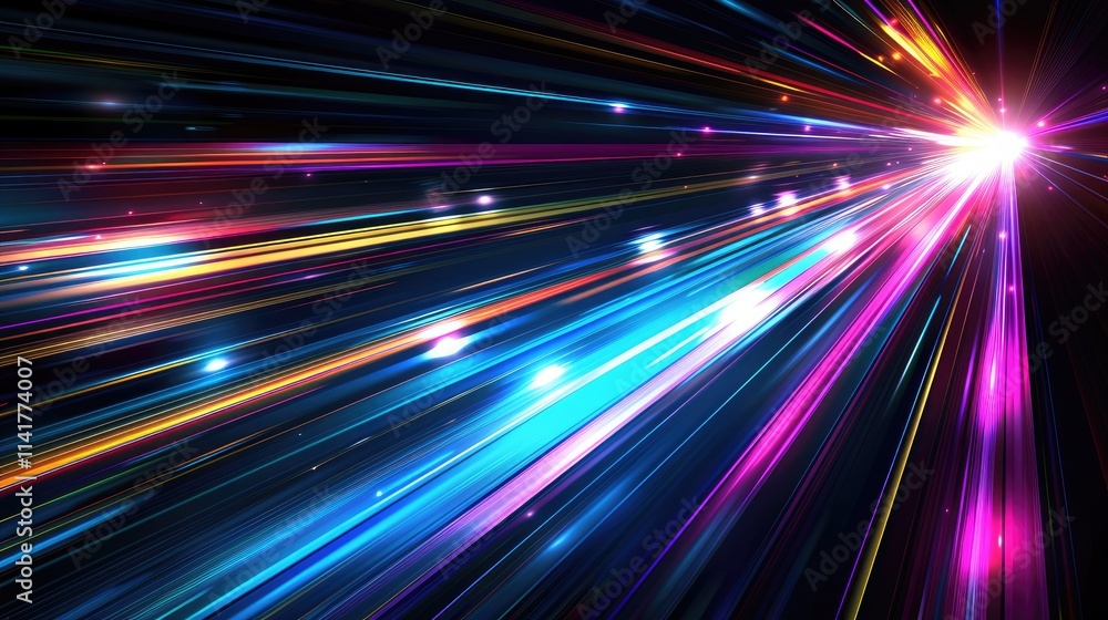 A vibrant display of colorful light rays radiating from a central point, creating dynamic motion. A vibrant display of colorful light rays radiating from a central point, creating dynamic motion.