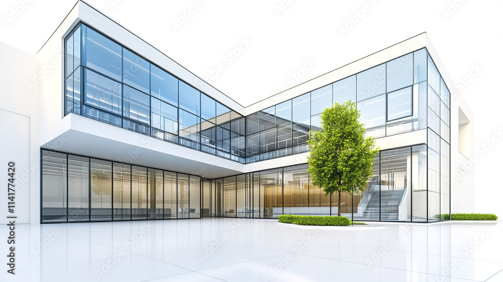 Fototapeta premium Modern university building with glass atriums and open design, showcasing bright atmosphere