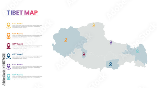 Tibet Modern Map Infographic Template, Detailed infographic map of Tibet Popular City
