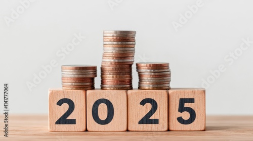 Wallpaper Mural Wooden Blocks Stacked with Coins for Year Indicator Torontodigital.ca