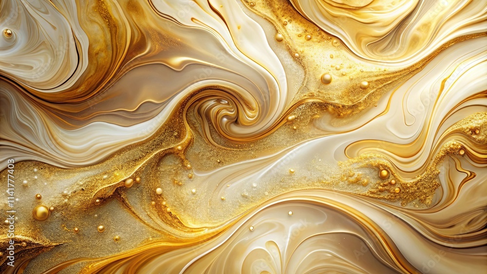 Abstract Golden Swirls and Glittering Texture Elegant Fluid Art Background