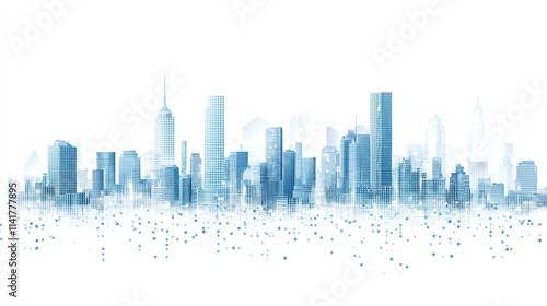 Wallpaper Mural Modern digital city skyline composed of light blue dots on white background, flat design minimalistic vector illustration, simple shapes high resolution no shadows gradients or noise. Torontodigital.ca
