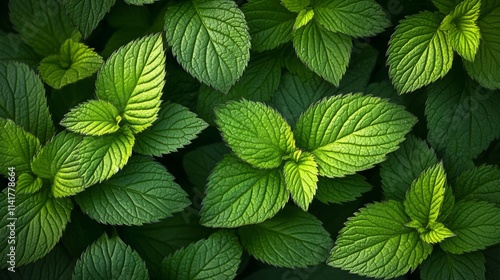 Lush Green Mint Leaves Abundant In Nature