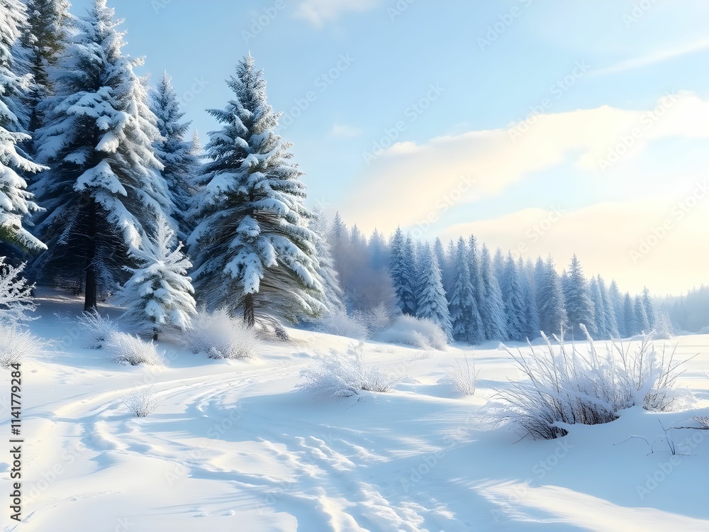 Obraz premium Winter Wonderland: A Serene Snowy Landscape