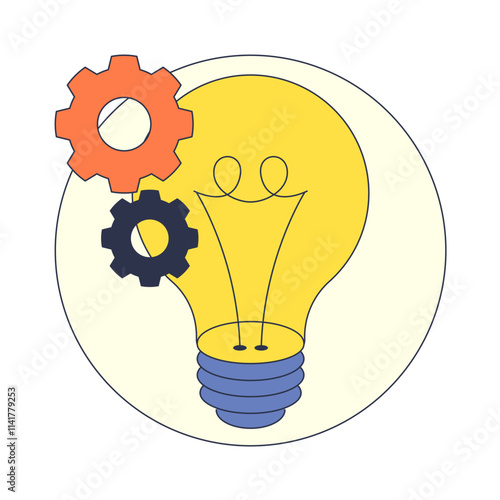 A lightbulb with gears symbolizes innovation and problem-solving.