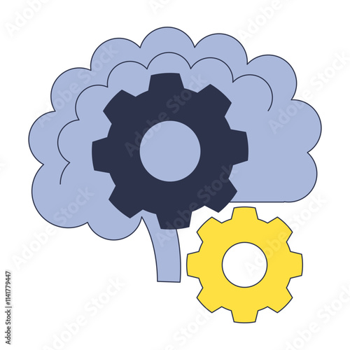 Illustration of a brain with interlocking gears symbolizing cognitive processes and problem-solving.