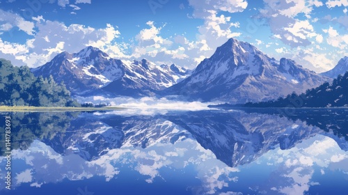Wallpaper Mural Serene mountain lake reflecting sky and snow-capped peaks. Torontodigital.ca